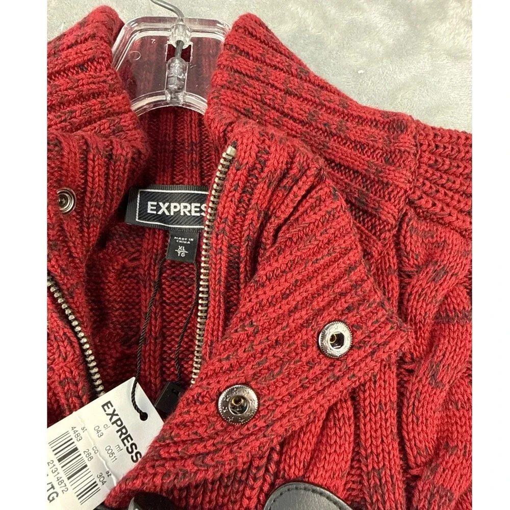 Express Sweater Mens XL Toggle Mock Neck Red Ombre Cable Knit Heavyweight NEW